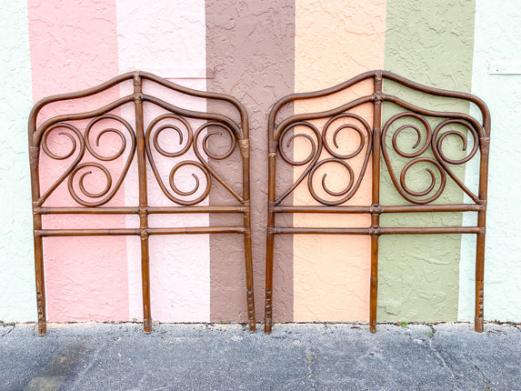 Pair of Bent Wood Rattan Twin Headboards