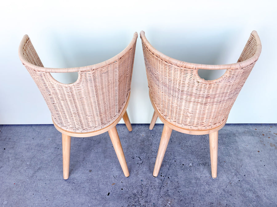 Pair of Modern Rattan Barrel Chairs
