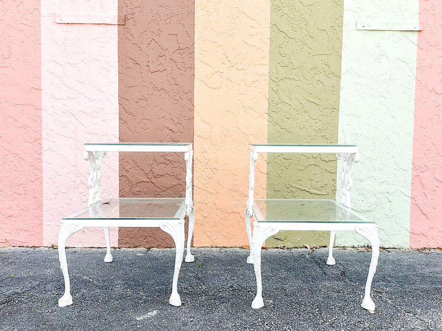 Pair of Palm Beach Chic Two Tier Side Tables