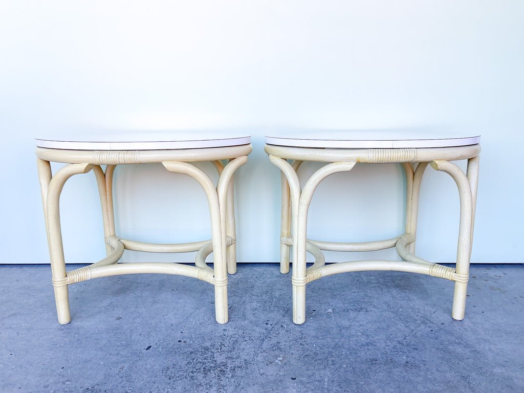 Pair of Oval Rattan Side Tables