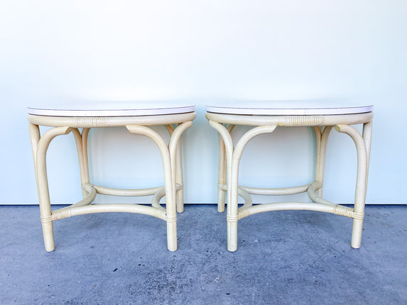 Pair of Oval Rattan Side Tables