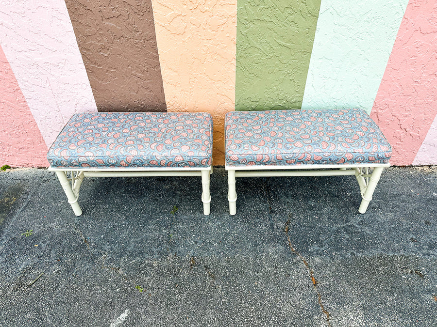 Pair of Ficks Reed Rattan Benches