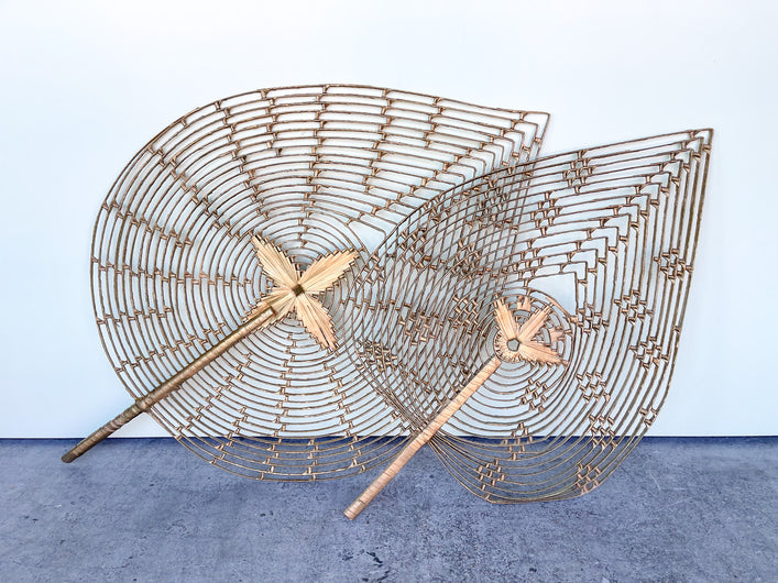 Pair of So 70s Rattan Fans