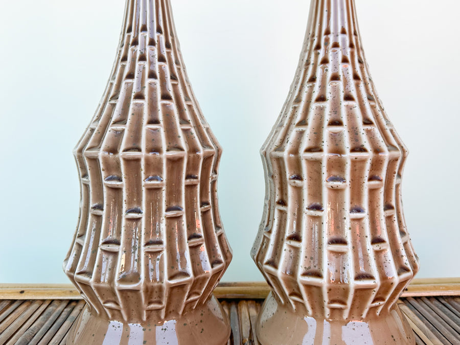 Pair of MCM Tiki Ceramic Lamps