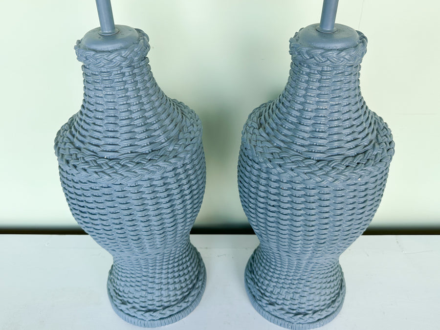 Pair of Cornflower Blue Woven Plaster Lamps