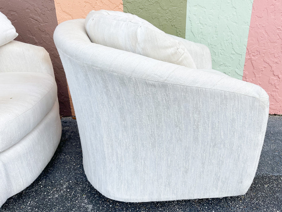 Pair of Winter White Upholstered Swivel Chairs