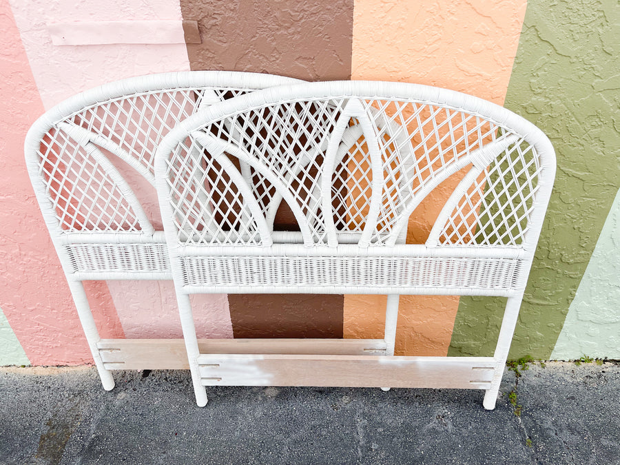 Pair of Palm Leaf Rattan Twin Headboards