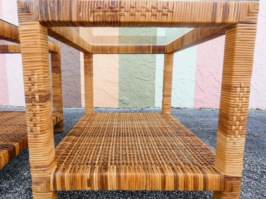 Pair of Rattan Wrapped Side Tables