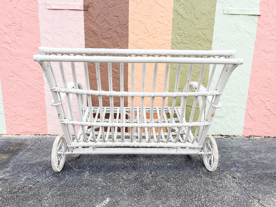 Palm Beach Stick Wicker Loveseat on Wheels