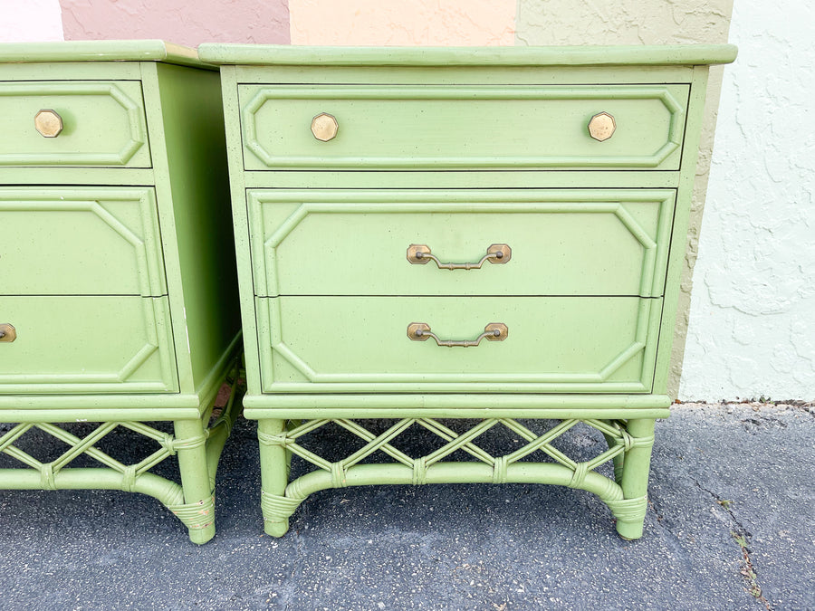 Pair of Ficks Reed Green Nightstands