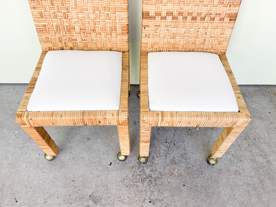Pair of Rattan Side Chairs on Casters