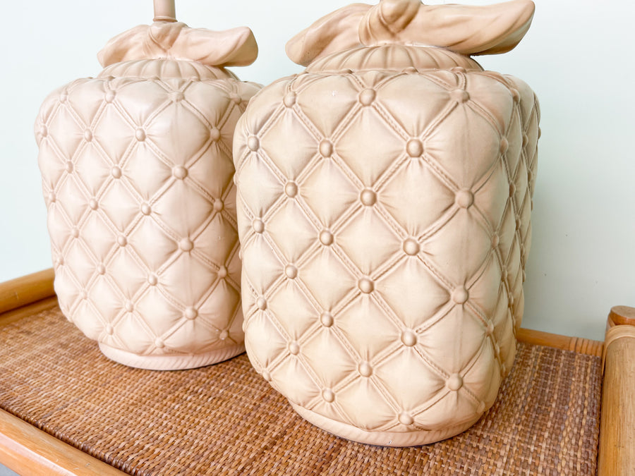 Pair of Ceramic Draper Style Quilted Lamps
