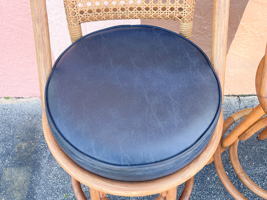 Set of Three Rattan and Cane Bar Stools