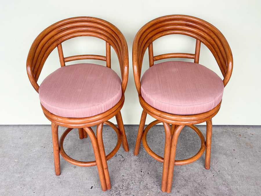 Pair of Rattan Barrel Counter Stools