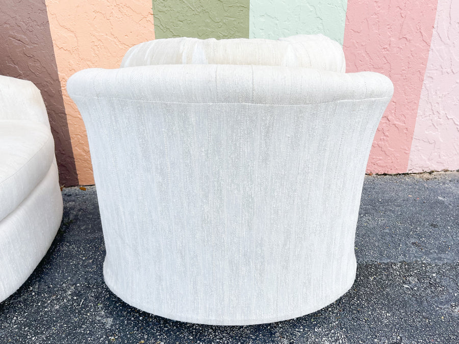 Pair of Winter White Upholstered Swivel Chairs