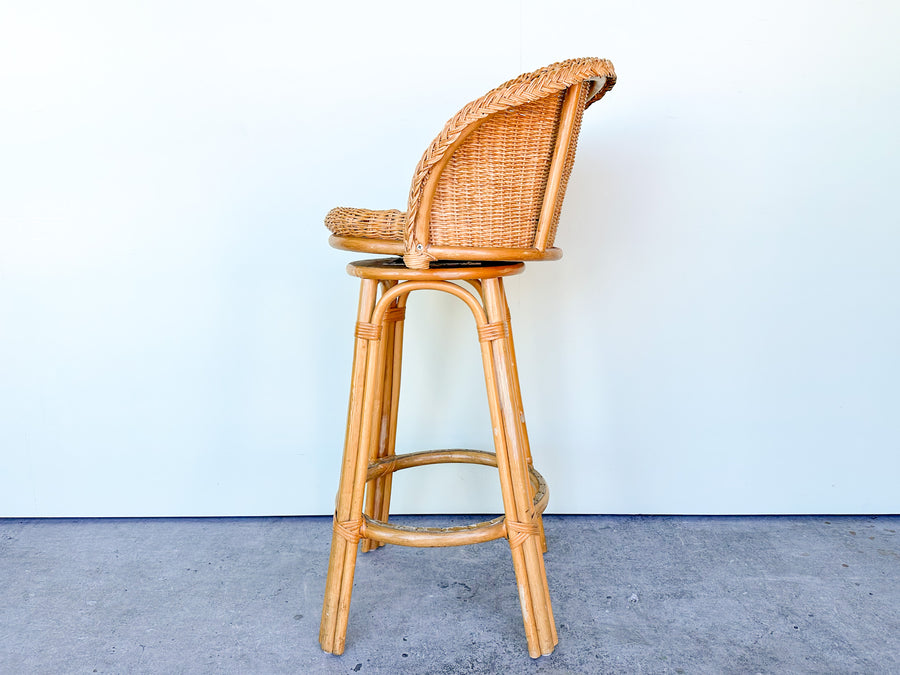 Pair of Braided Rattan and Wicker Bar Stools