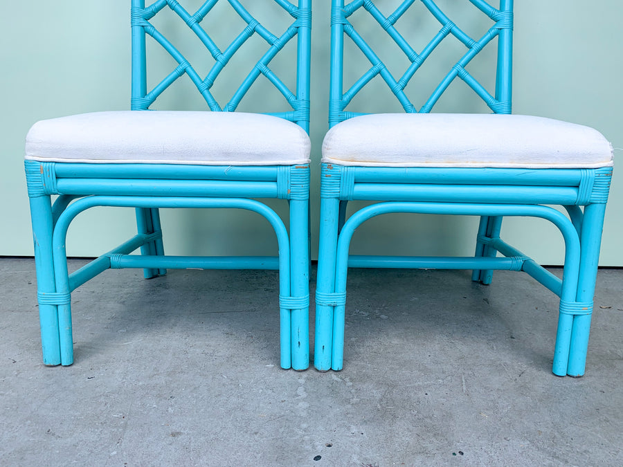 Pair of Rattan Turquoise Cockpen Chairs