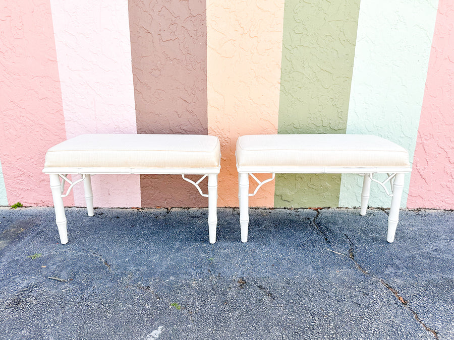 Pair of Faux Bamboo Ficks Reed Benches