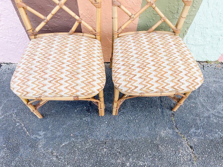 Pair of Rattan Chippendale Side Chairs