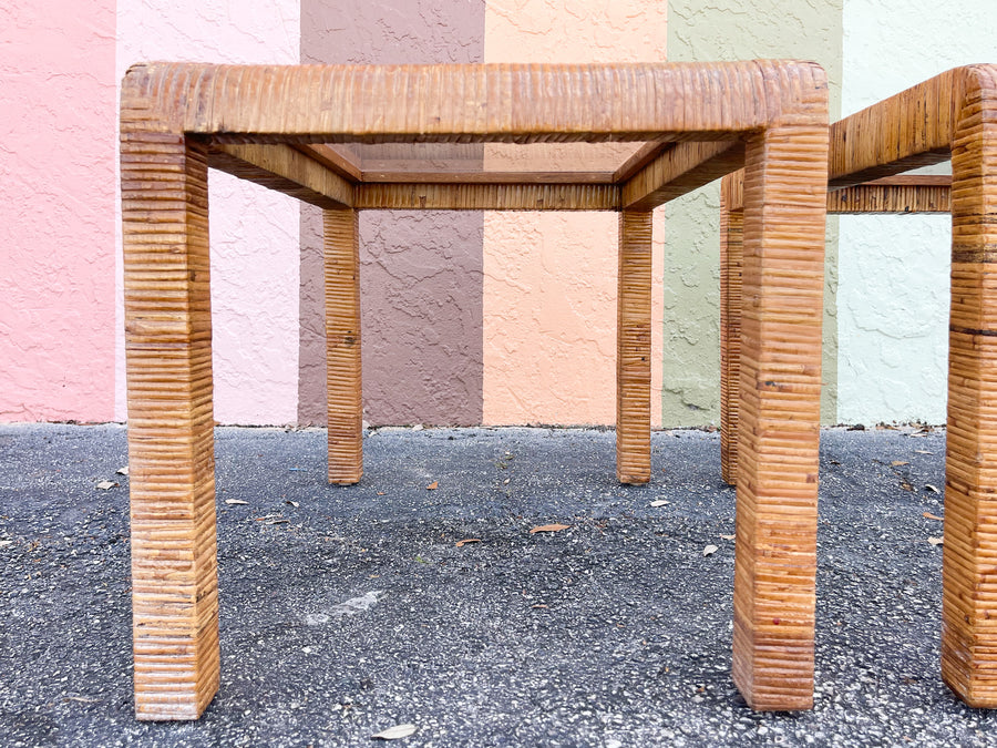 Pair of Island Chic Rattan Wrapped Side Tables
