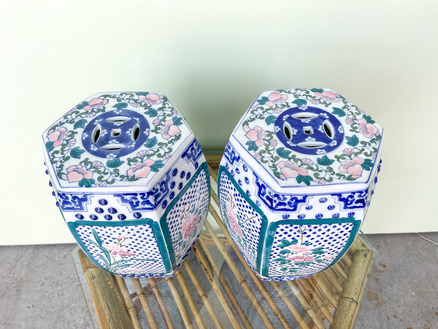 Pair of Petite Cherry Blossom Garden Stools