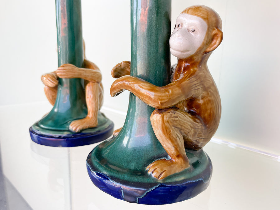 Pair of Whimsical Monkey Candlesticks