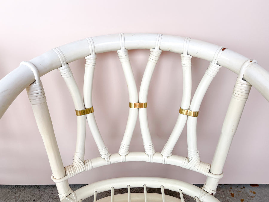 Pair of Rattan Chairs with Brass Detail