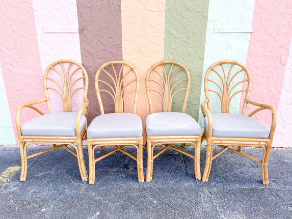 Set of Four Rattan Sunburst Chairs