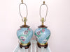 Pair of Pink and Teal Porcelain Lamps