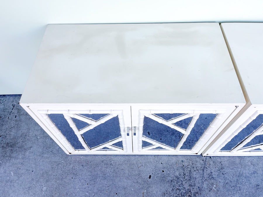 Pair of Oversized Mirrored Chippendale Nightstands