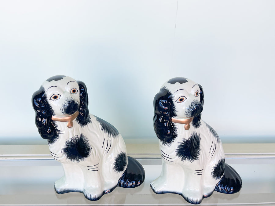 Pair of Black and White Dog Figurines