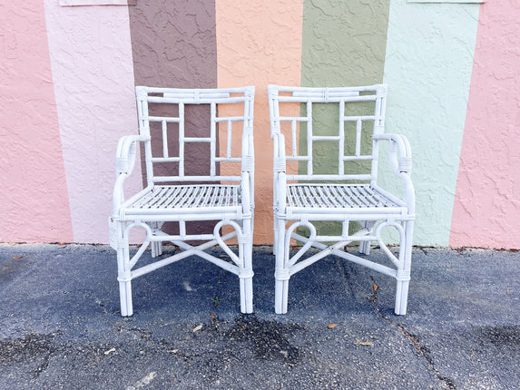 Pair of Painted Rattan Arm Chairs