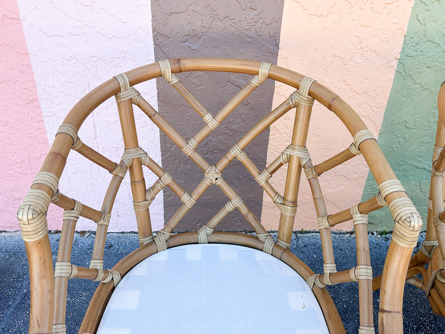 Pair of Chippendale Rattan Lounge Chairs