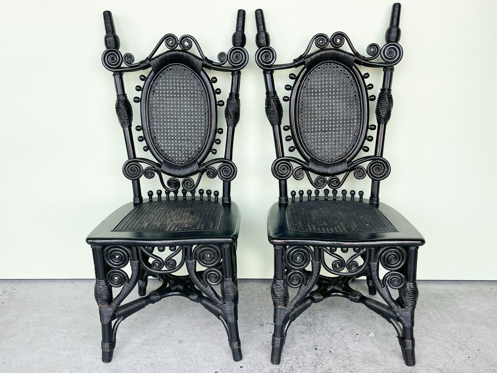Pair of Whimsical Rattan and Cane Chairs