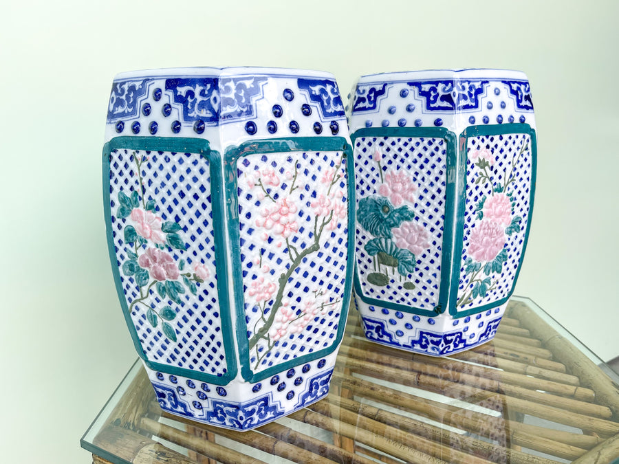 Pair of Petite Cherry Blossom Garden Stools