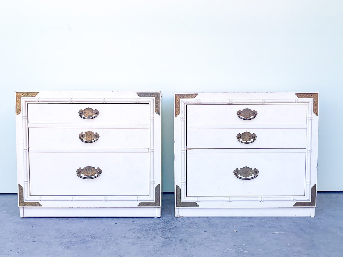 Pair of Faux Bamboo Nightstands with Brass Details