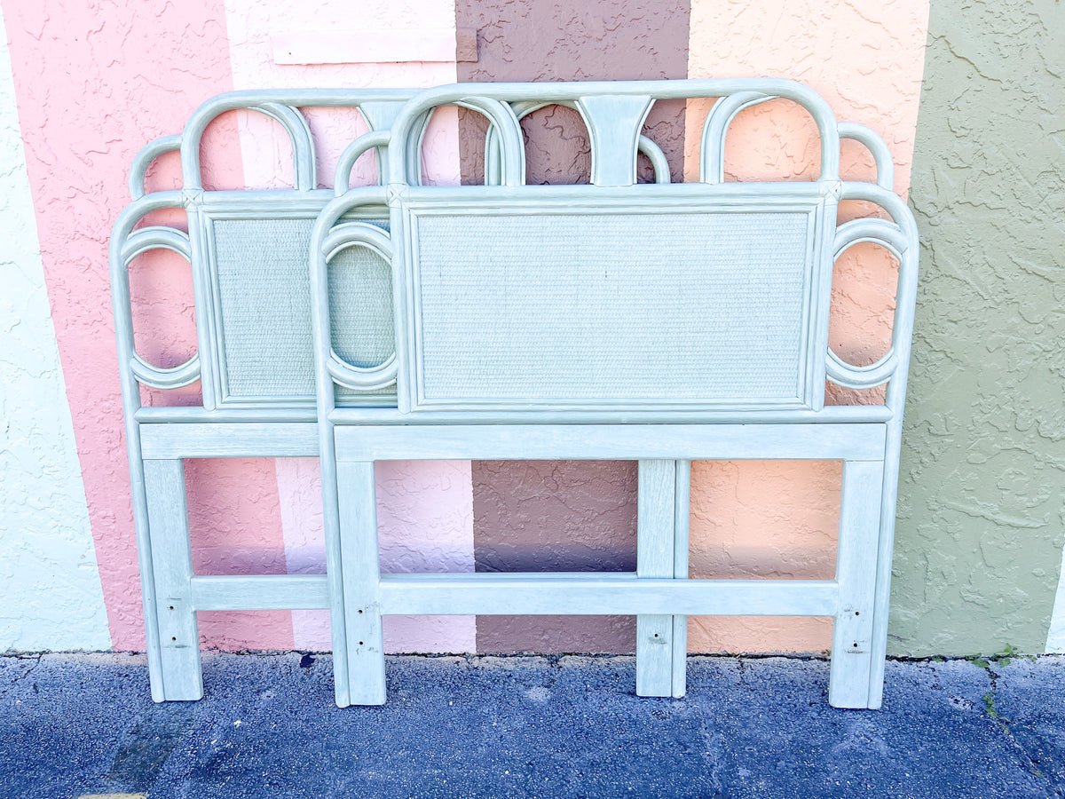 Pair of Ficks Reed Rattan Seafoam Twin Headboards