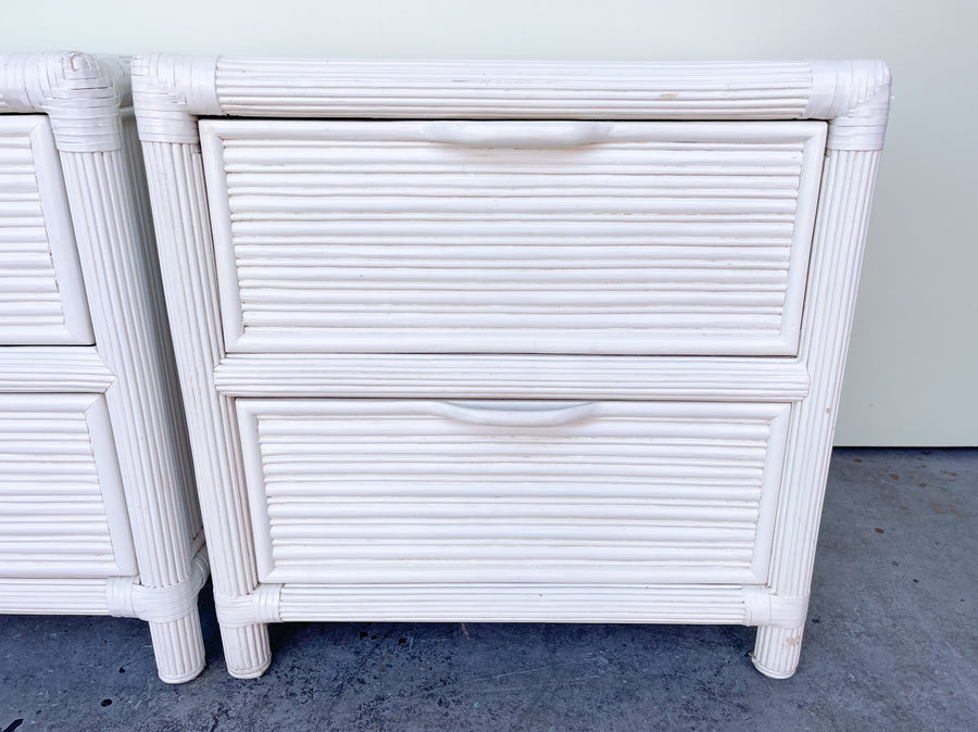 Pair of Pencil Reed Rattan Nightstands