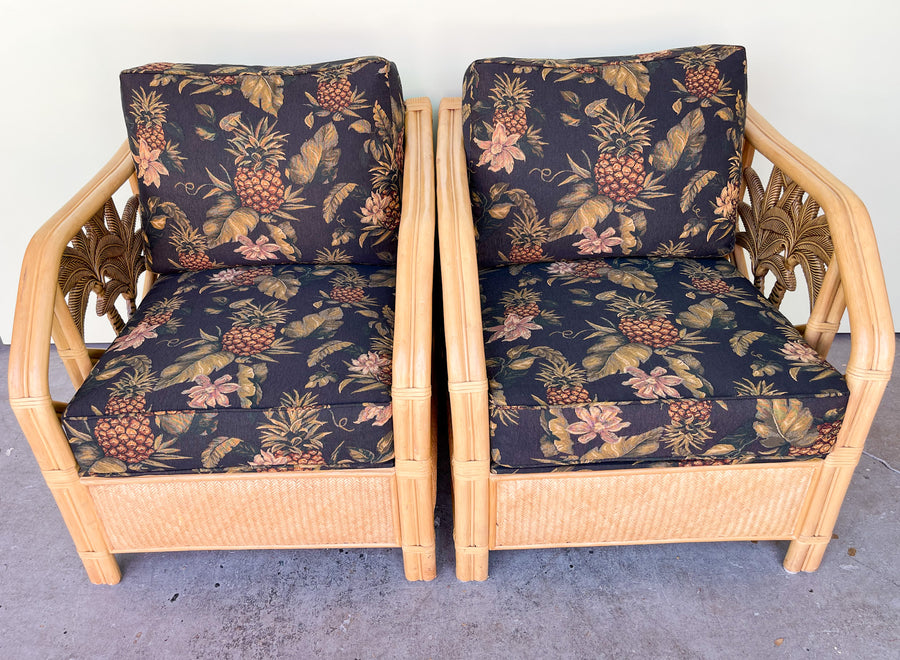 Pair of Rattan Palm Lounge Chairs