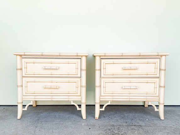 Pair of Palm Beach Chic Faux Bamboo Nightstands