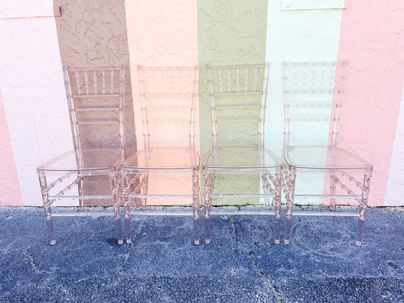 Set of Four Rose Faux Bamboo Lucite Chairs