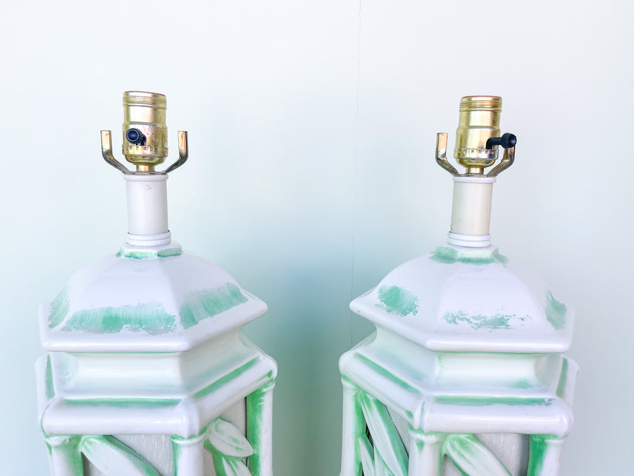 Pair of Faux Bamboo Leaf Lamps