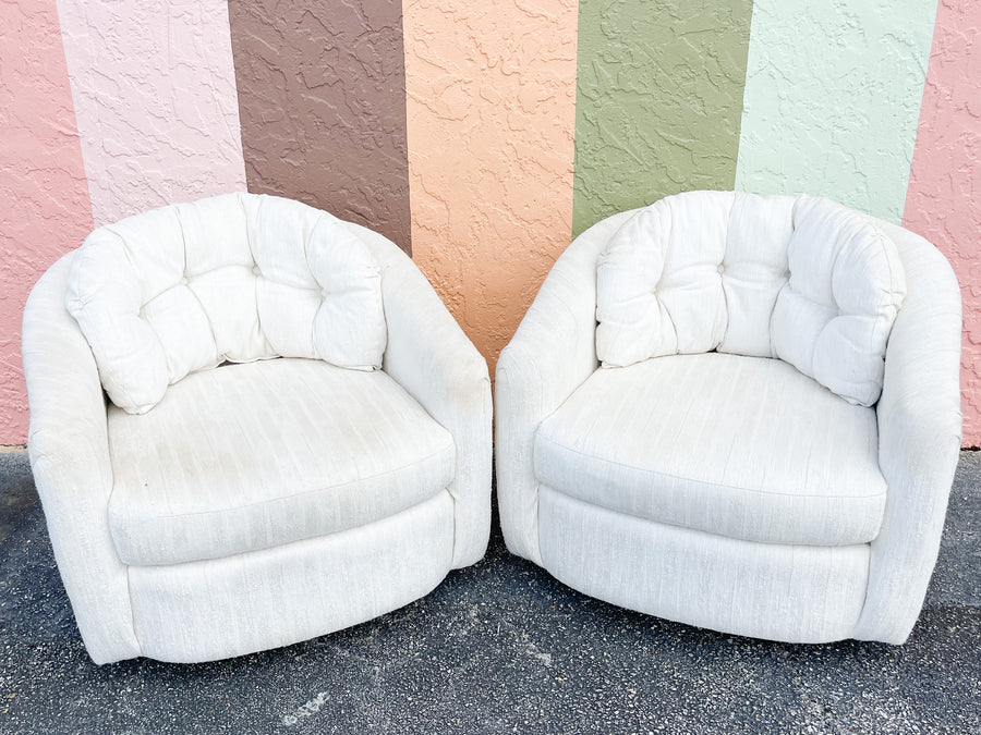 Pair of Winter White Upholstered Swivel Chairs