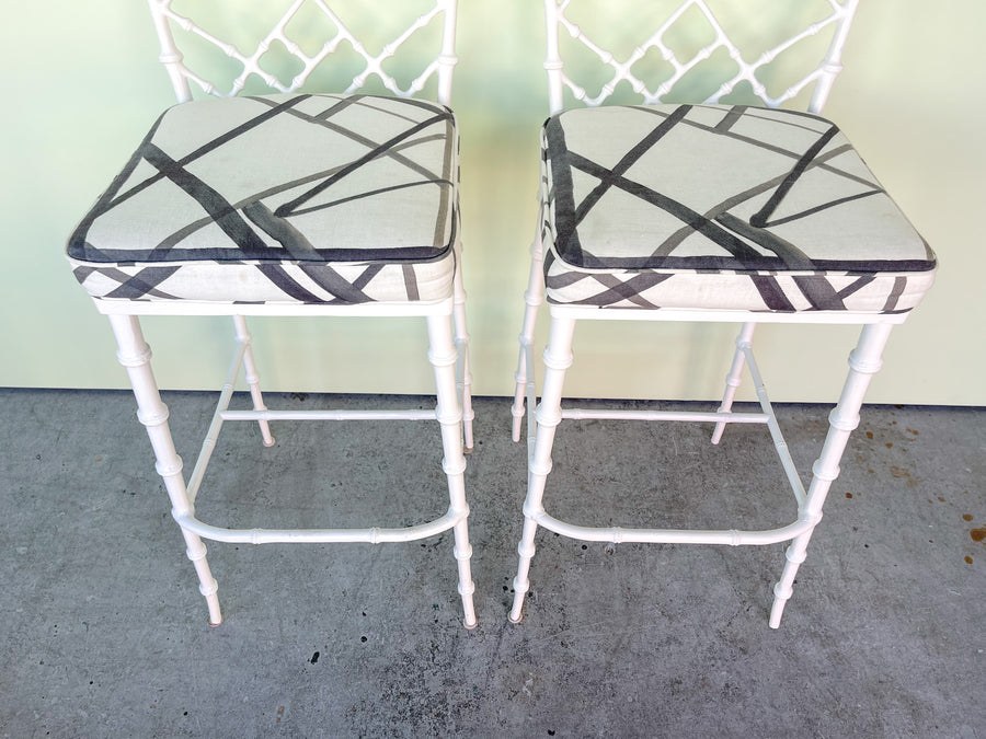 Pair of Faux Bamboo Metal Bar Stools