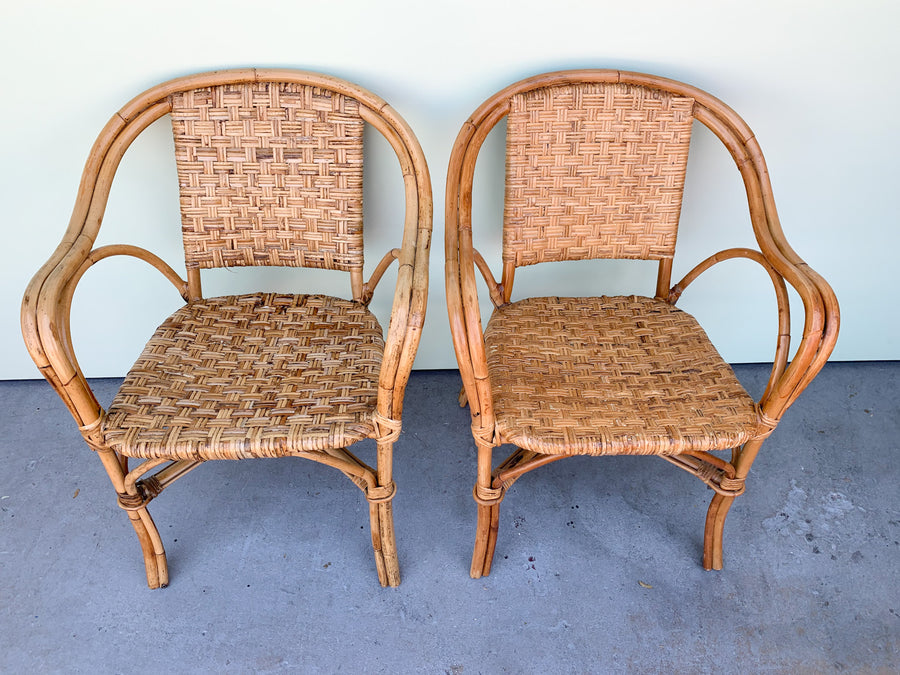 Pair of Woven Rattan Arm Chairs