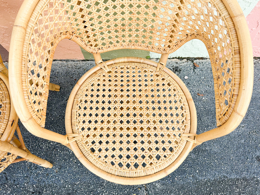 Pair of Cute Rattan and Cane Barrel Chairs