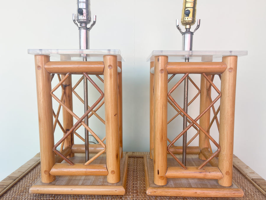Pair of Old Florida Rattan Lamps