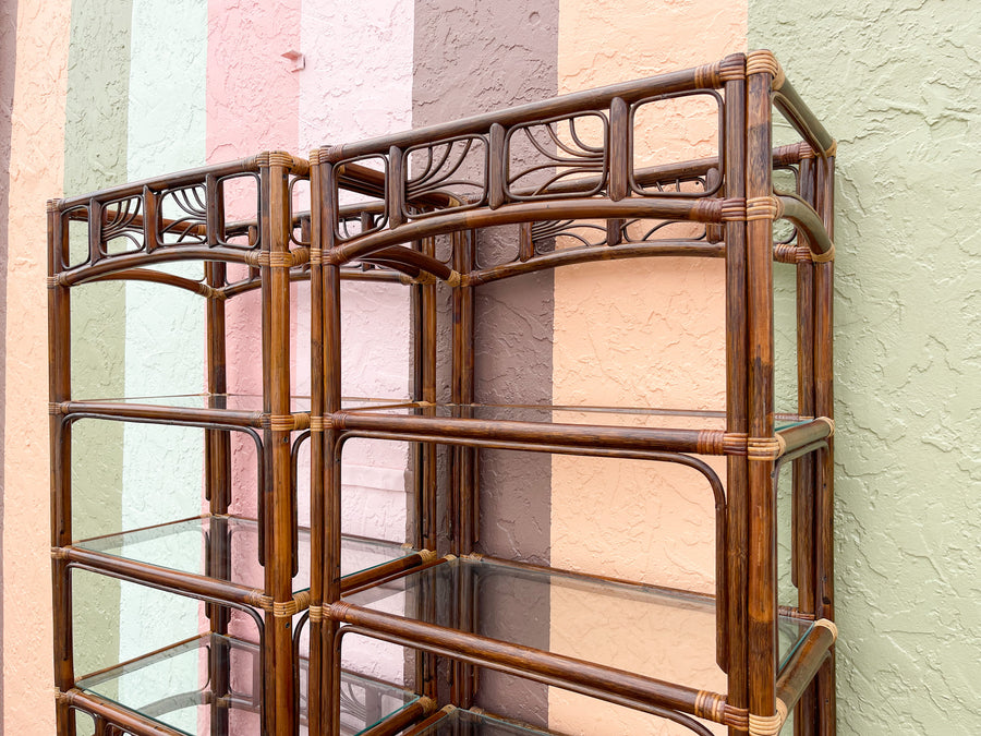 Pair of Island Chic Rattan Etageres