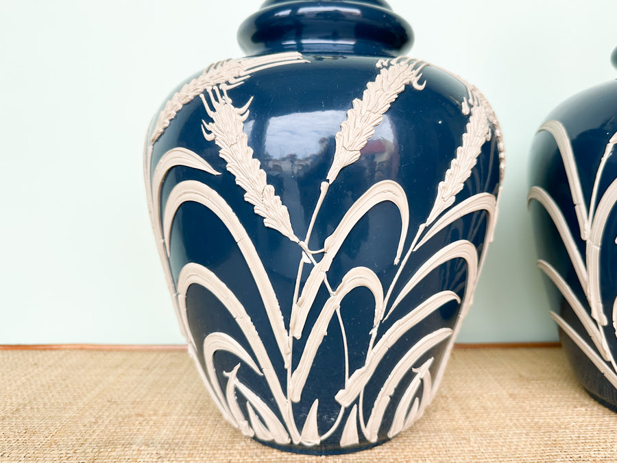 Pair of Sheaf of Wheat Navy Icing Lamps