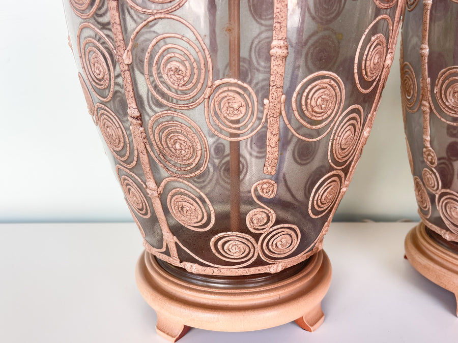 Pair of Faux Bamboo Glass Icing Lamps